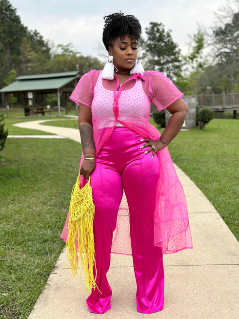 Glam Satin Palazzo Pants (Pink)